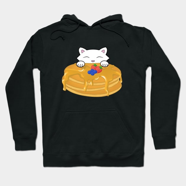 Cute white cat eating a pancake Hoodie by Purrfect